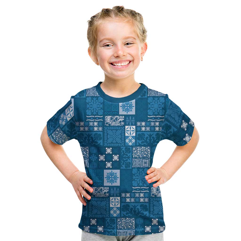 Vintage Hawaiian Quilting Patterns Kid T Shirt Blue Style Tribal Fabric Patchwork - Polynesian Pride