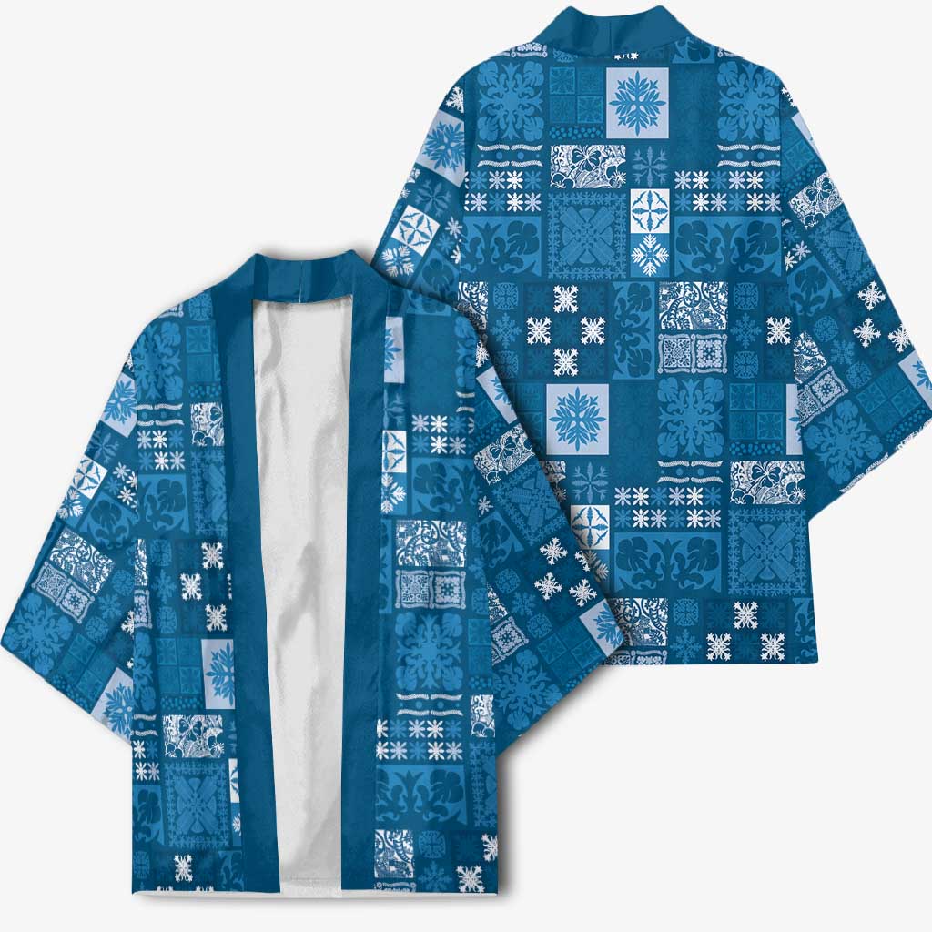 Vintage Hawaiian Quilting Patterns Kimono Blue Style Tribal Fabric Patchwork - Polynesian Pride