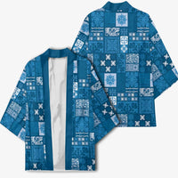 Vintage Hawaiian Quilting Patterns Kimono Blue Style Tribal Fabric Patchwork - Polynesian Pride