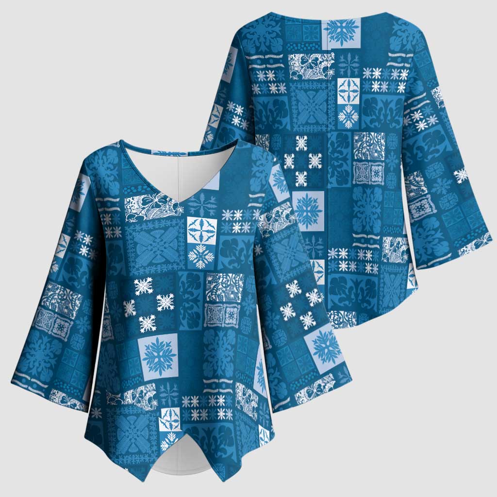 Vintage Hawaiian Quilting Patterns Kimono Sleeve Blouse Blue Style Tribal Fabric Patchwork - Polynesian Pride
