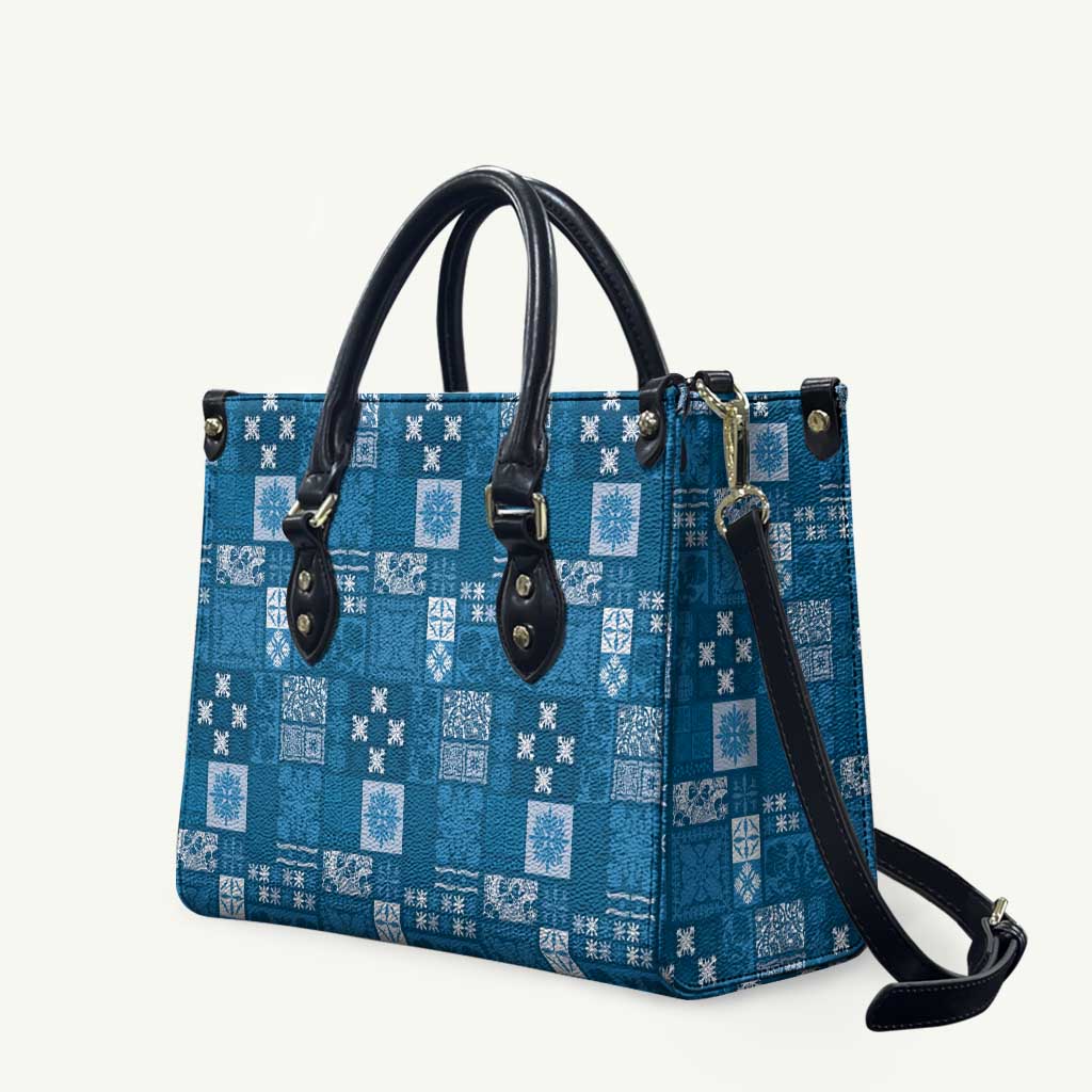 Vintage Hawaiian Quilting Patterns Leather Bag Blue Style Tribal Fabric Patchwork - Polynesian Pride