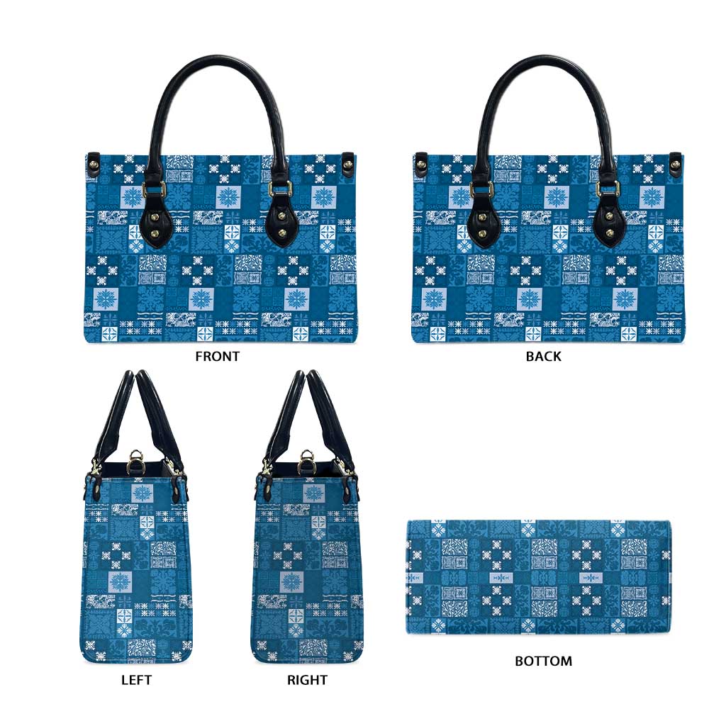 Vintage Hawaiian Quilting Patterns Leather Bag Blue Style Tribal Fabric Patchwork - Polynesian Pride