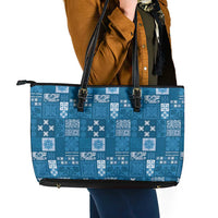 Vintage Hawaiian Quilting Patterns Leather Tote Bag Blue Style Tribal Fabric Patchwork - Polynesian Pride