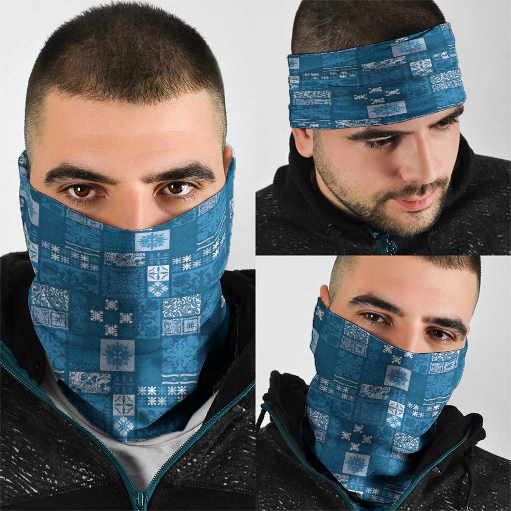 Vintage Hawaiian Quilting Patterns Neck Gaiter Blue Style Tribal Fabric Patchwork - Polynesian Pride