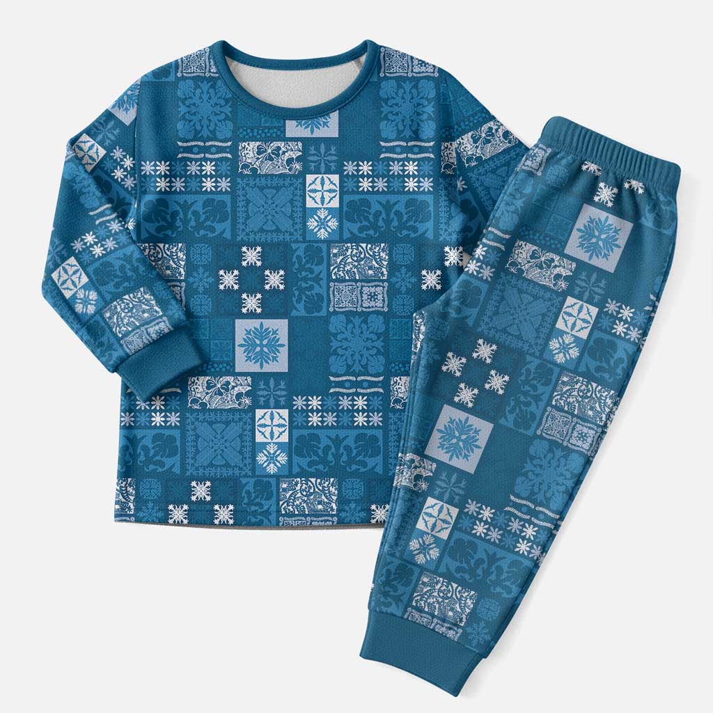 Vintage Hawaiian Quilting Patterns Christmas Pajama Set Blue Style Tribal Fabric Patchwork - Polynesian Pride