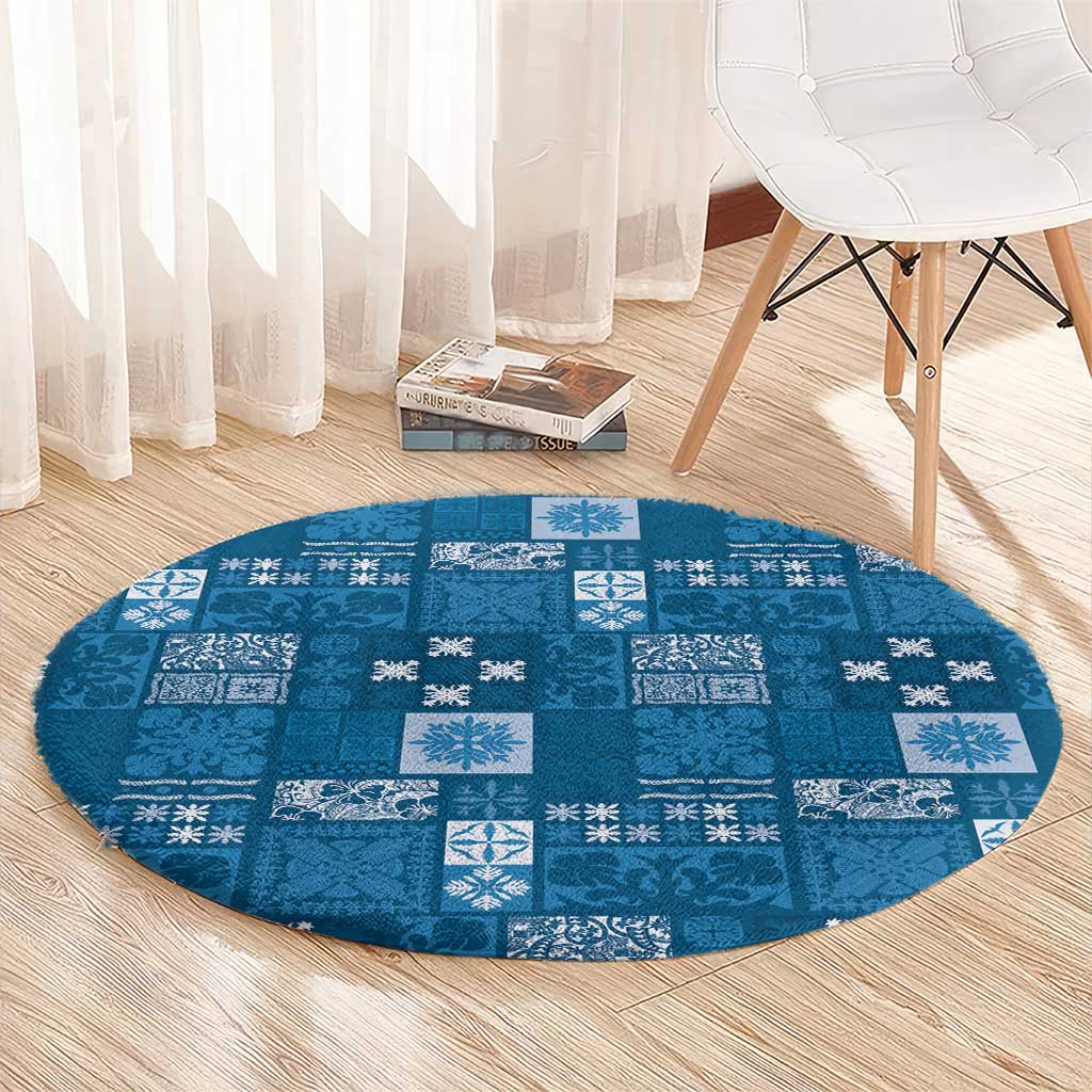 Vintage Hawaiian Quilting Patterns Round Carpet Blue Style Tribal Fabric Patchwork - Polynesian Pride
