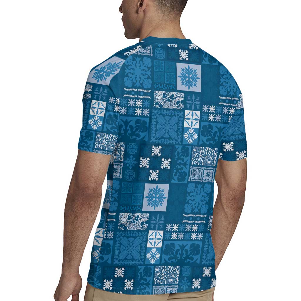 Vintage Hawaiian Quilting Patterns Rugby Jersey Blue Style Tribal Fabric Patchwork - Polynesian Pride