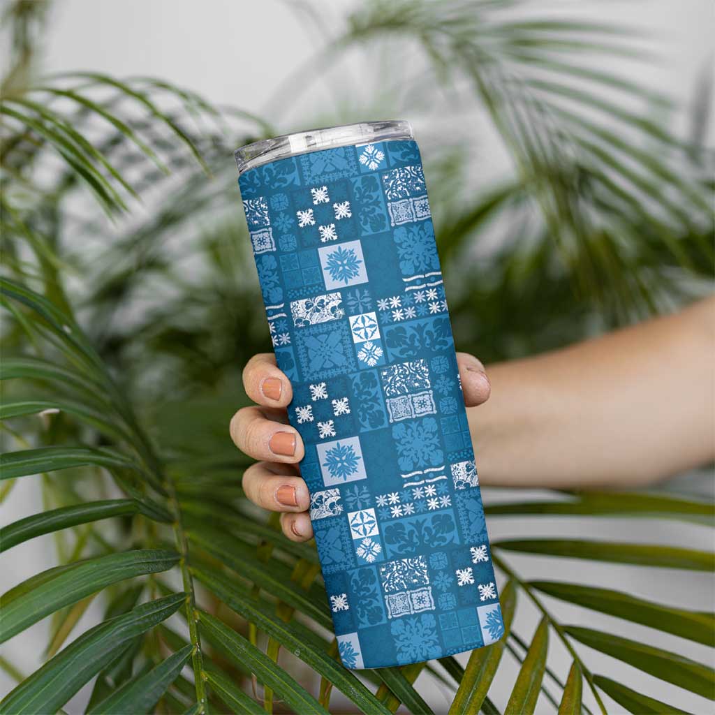 Vintage Hawaiian Quilting Patterns Skinny Tumbler Blue Style Tribal Fabric Patchwork - Polynesian Pride
