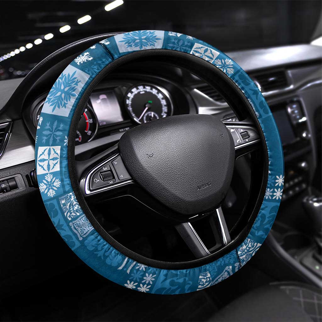 Vintage Hawaiian Quilting Patterns Steering Wheel Cover Blue Style Tribal Fabric Patchwork - Polynesian Pride