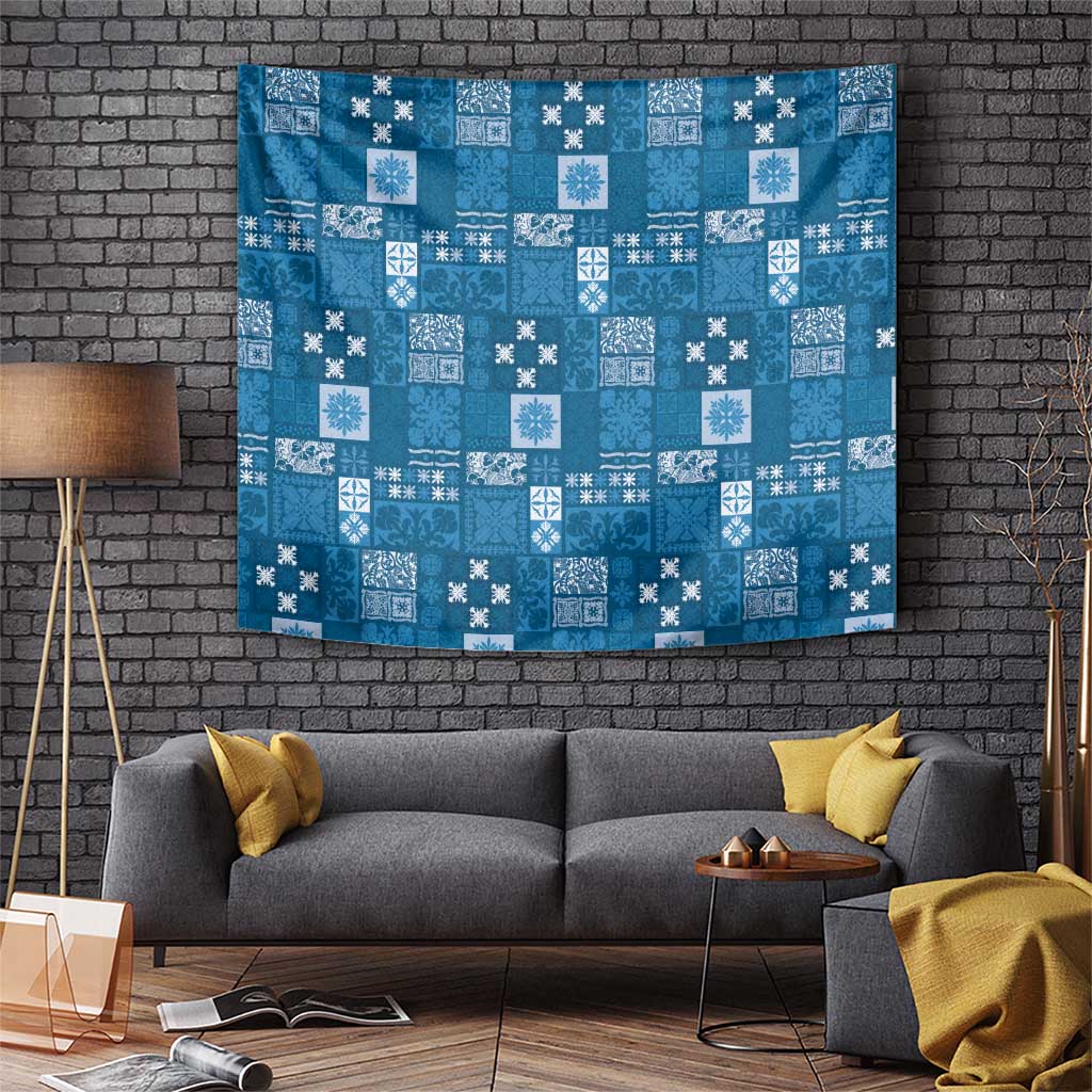 Vintage Hawaiian Quilting Patterns Tapestry Blue Style Tribal Fabric Patchwork - Polynesian Pride