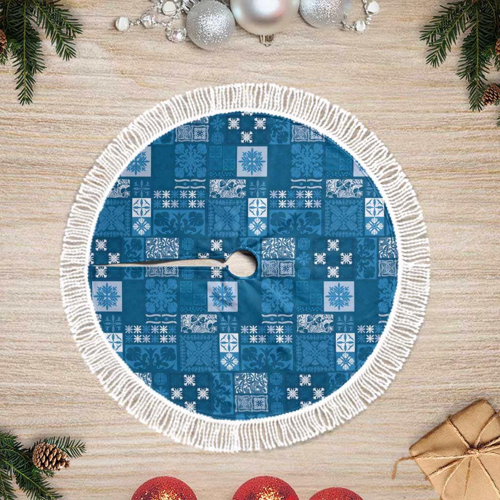 Vintage Hawaiian Quilting Patterns Tree Skirt Blue Style Tribal Fabric Patchwork - Polynesian Pride