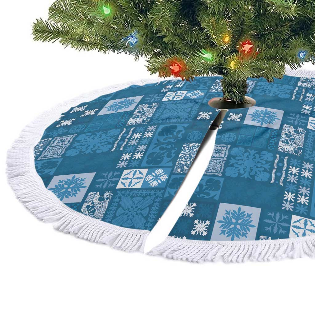 Vintage Hawaiian Quilting Patterns Tree Skirt Blue Style Tribal Fabric Patchwork - Polynesian Pride