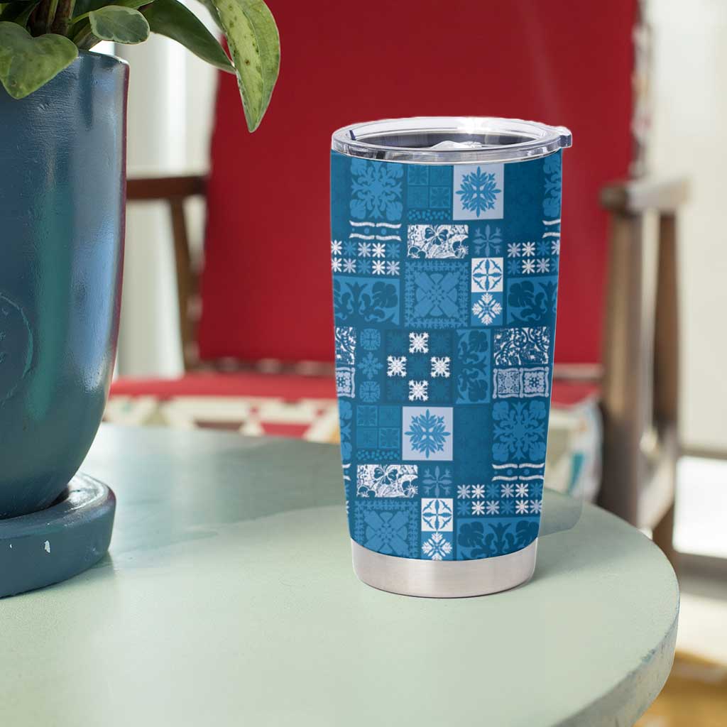 Vintage Hawaiian Quilting Patterns Tumbler Cup Blue Style Tribal Fabric Patchwork - Polynesian Pride