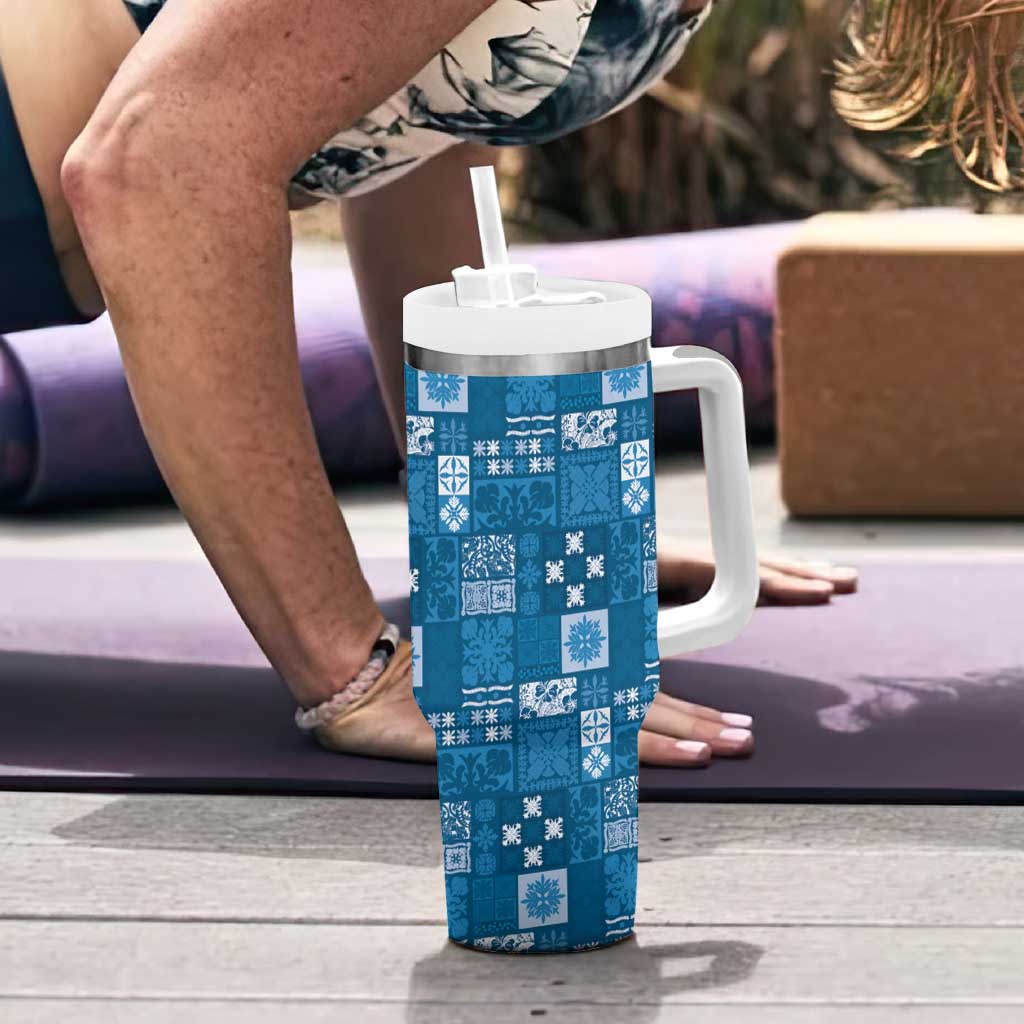 Vintage Hawaiian Quilting Patterns Tumbler With Handle Blue Style Tribal Fabric Patchwork - Polynesian Pride