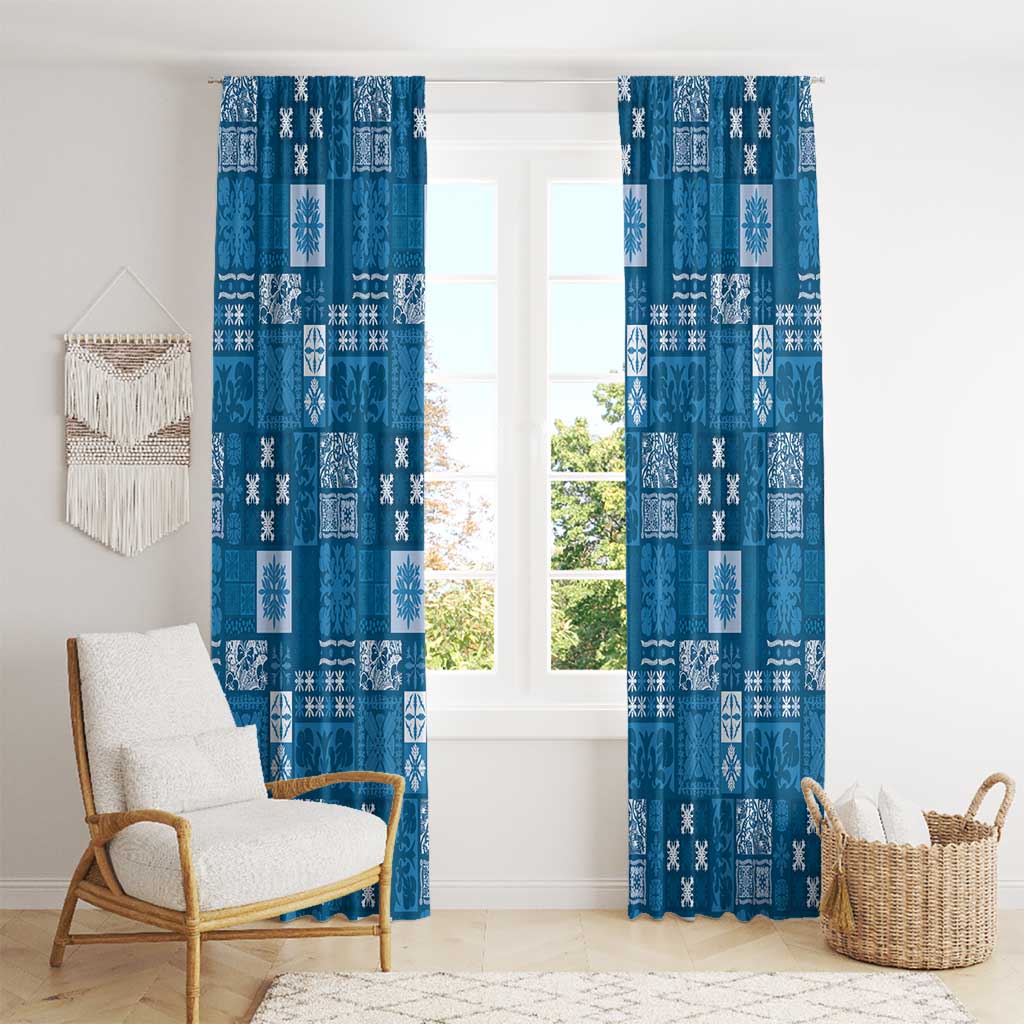 Vintage Hawaiian Quilting Patterns Window Curtain Blue Style Tribal Fabric Patchwork - Polynesian Pride