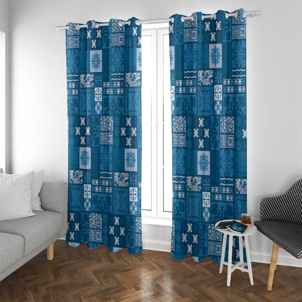 Vintage Hawaiian Quilting Patterns Window Curtain Blue Style Tribal Fabric Patchwork - Polynesian Pride