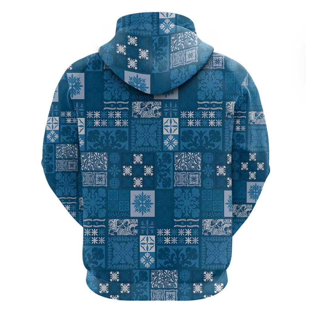 Vintage Hawaiian Quilting Patterns Zip Hoodie Blue Style Tribal Fabric Patchwork - Polynesian Pride