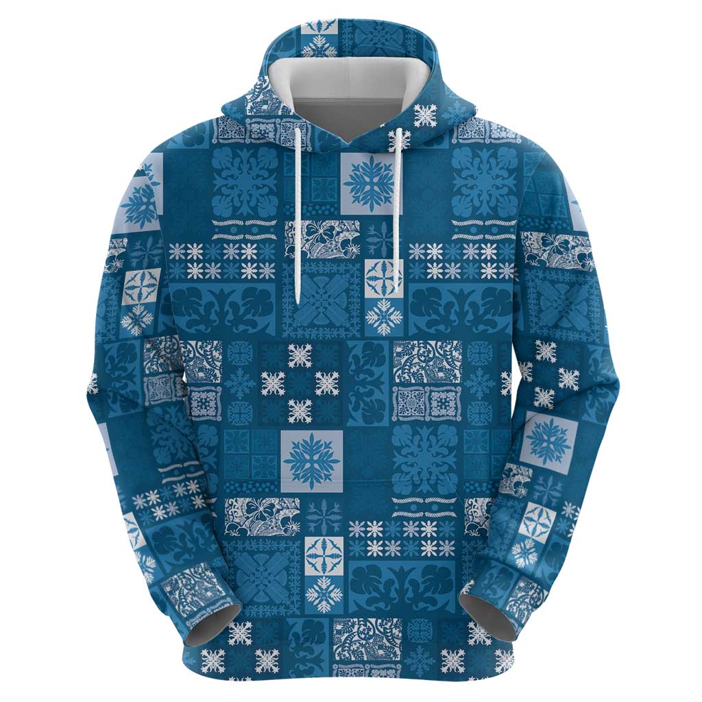 Vintage Hawaiian Quilting Patterns Zip Hoodie Blue Style Tribal Fabric Patchwork - Polynesian Pride