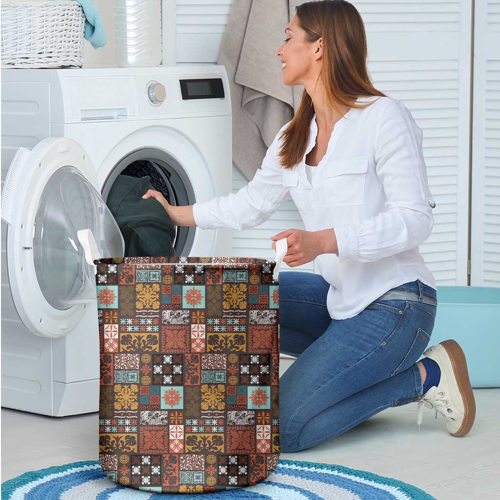 Vintage Hawaiian Quilting Patterns Laundry Basket Brown Style Tribal Fabric Patchwork - Polynesian Pride