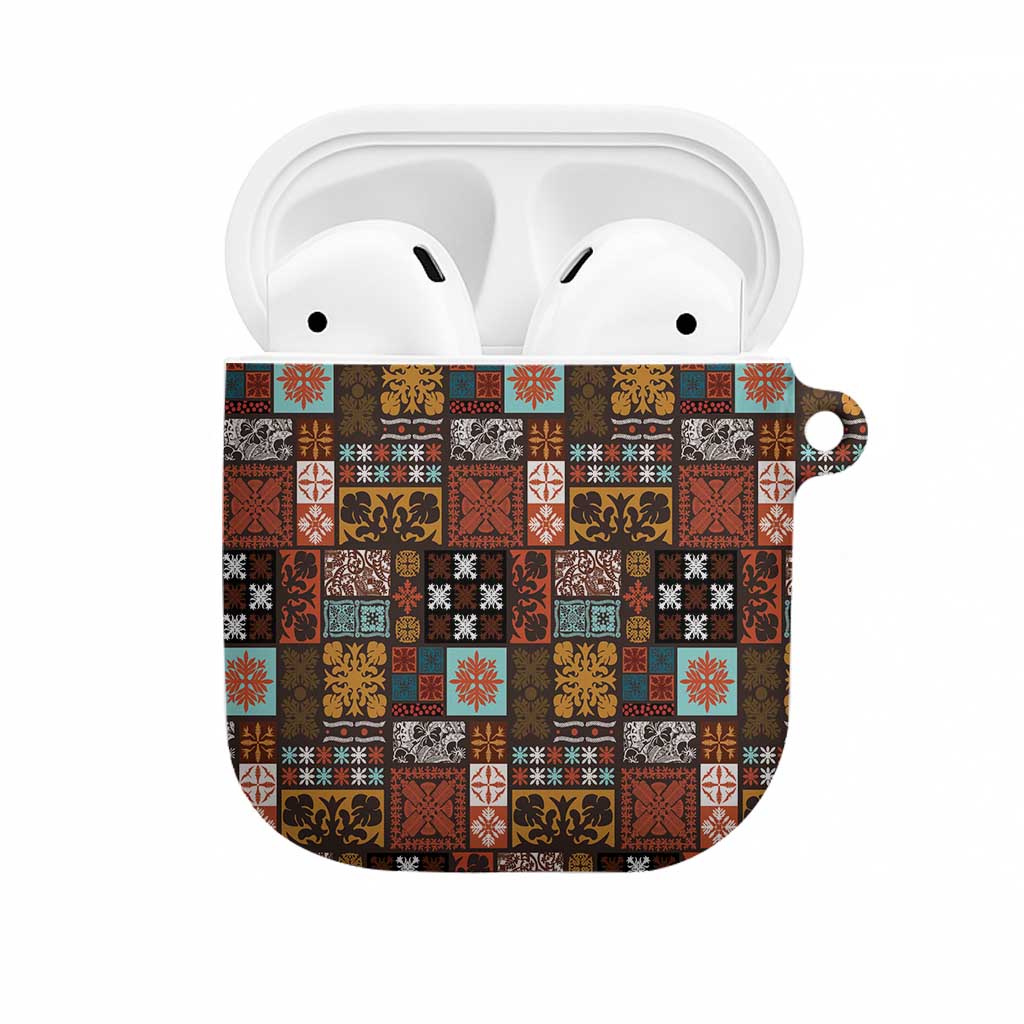 Vintage Hawaiian Quilting Patterns AirPods Case Brown Style Tribal Fabric Patchwork LT9 Brown - Polynesian Pride