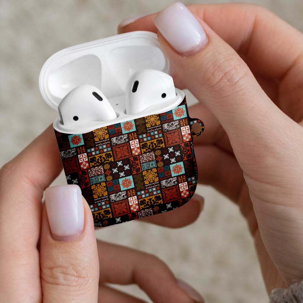Vintage Hawaiian Quilting Patterns AirPods Case Brown Style Tribal Fabric Patchwork LT9 - Polynesian Pride