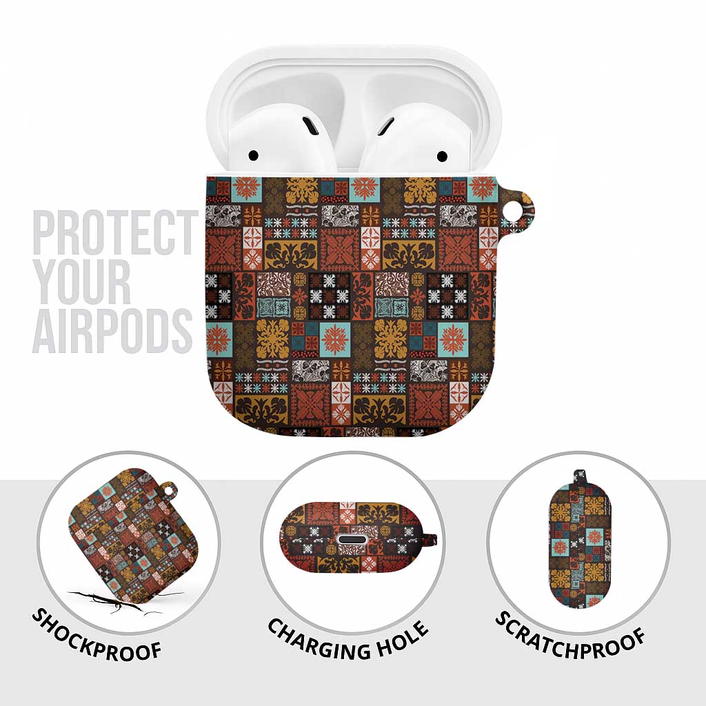 Vintage Hawaiian Quilting Patterns AirPods Case Brown Style Tribal Fabric Patchwork LT9 - Polynesian Pride