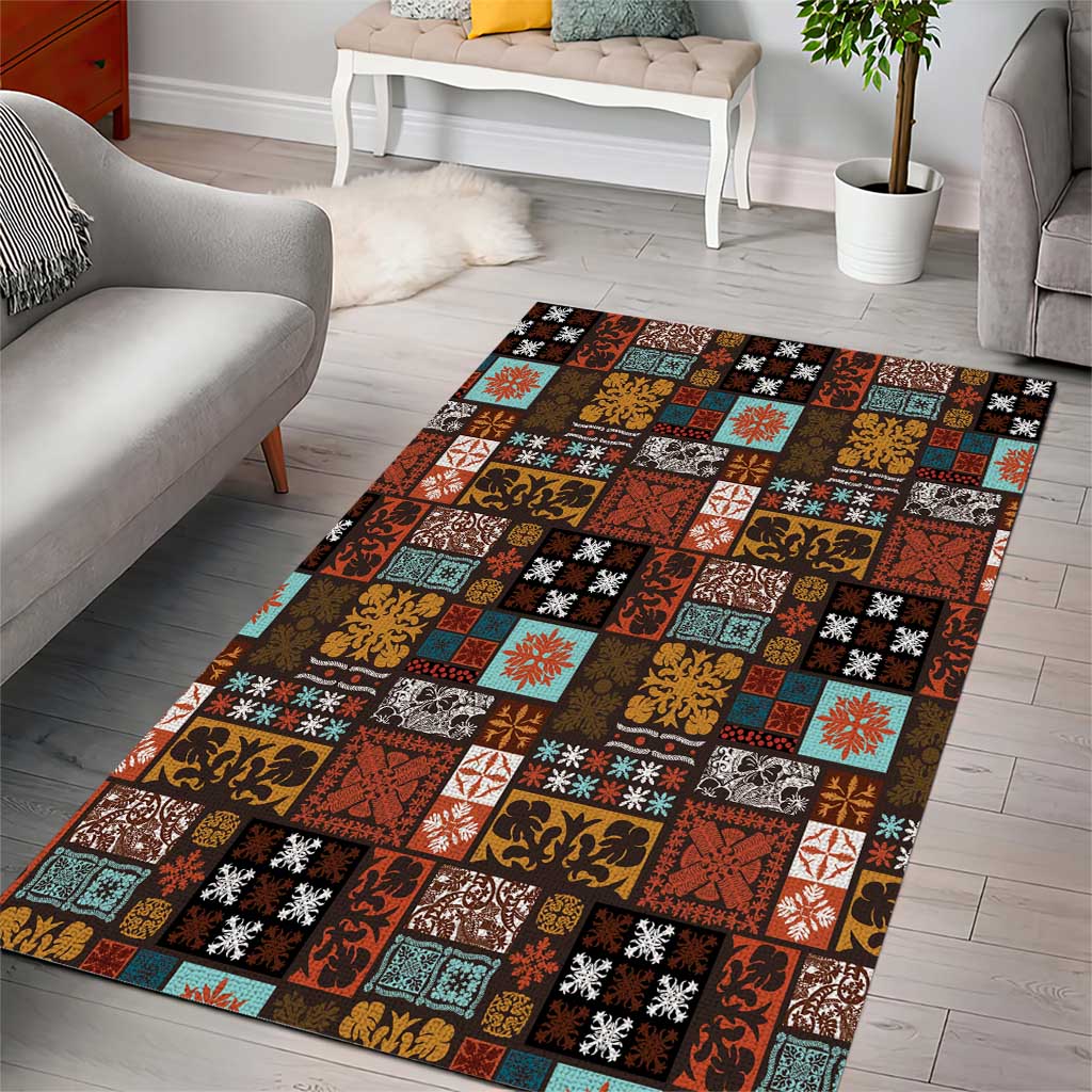 Vintage Hawaiian Quilting Patterns Area Rug Brown Style Tribal Fabric Patchwork - Polynesian Pride