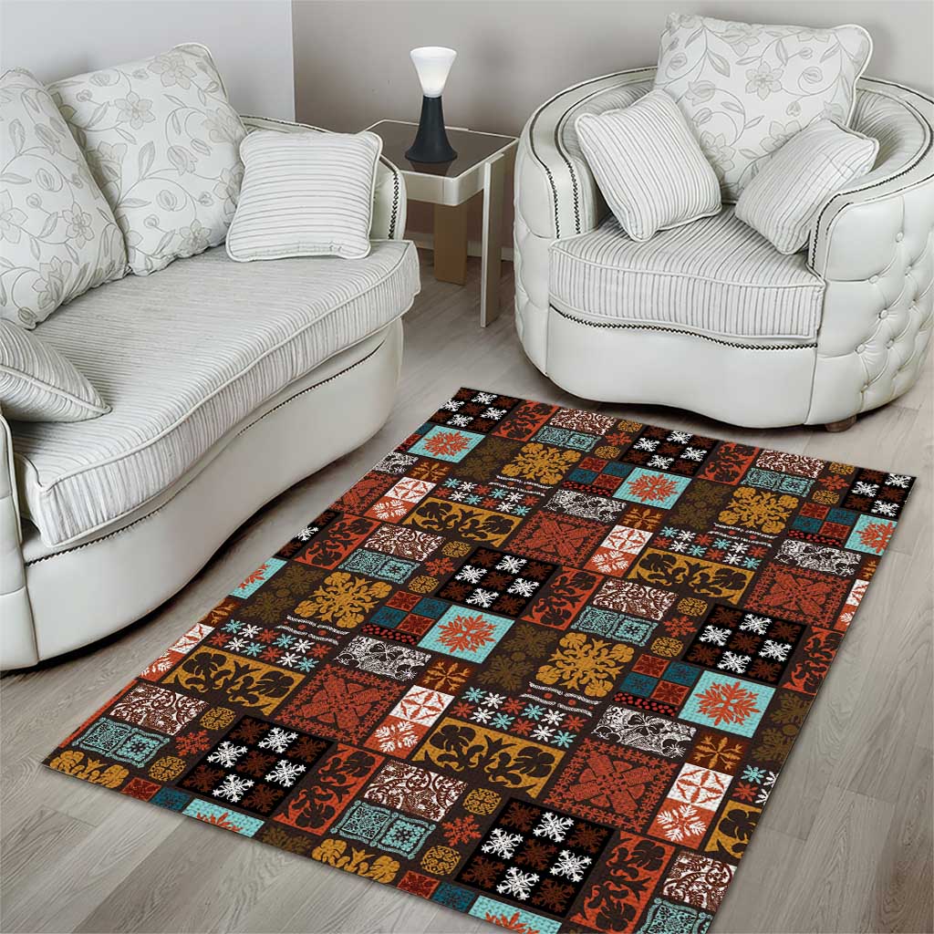 Vintage Hawaiian Quilting Patterns Area Rug Brown Style Tribal Fabric Patchwork - Polynesian Pride
