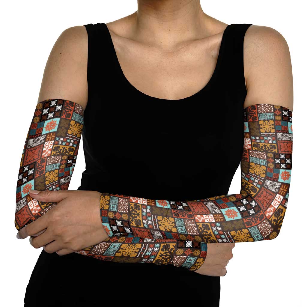 Vintage Hawaiian Quilting Patterns Arm Sleeves Brown Style Tribal Fabric Patchwork - Polynesian Pride