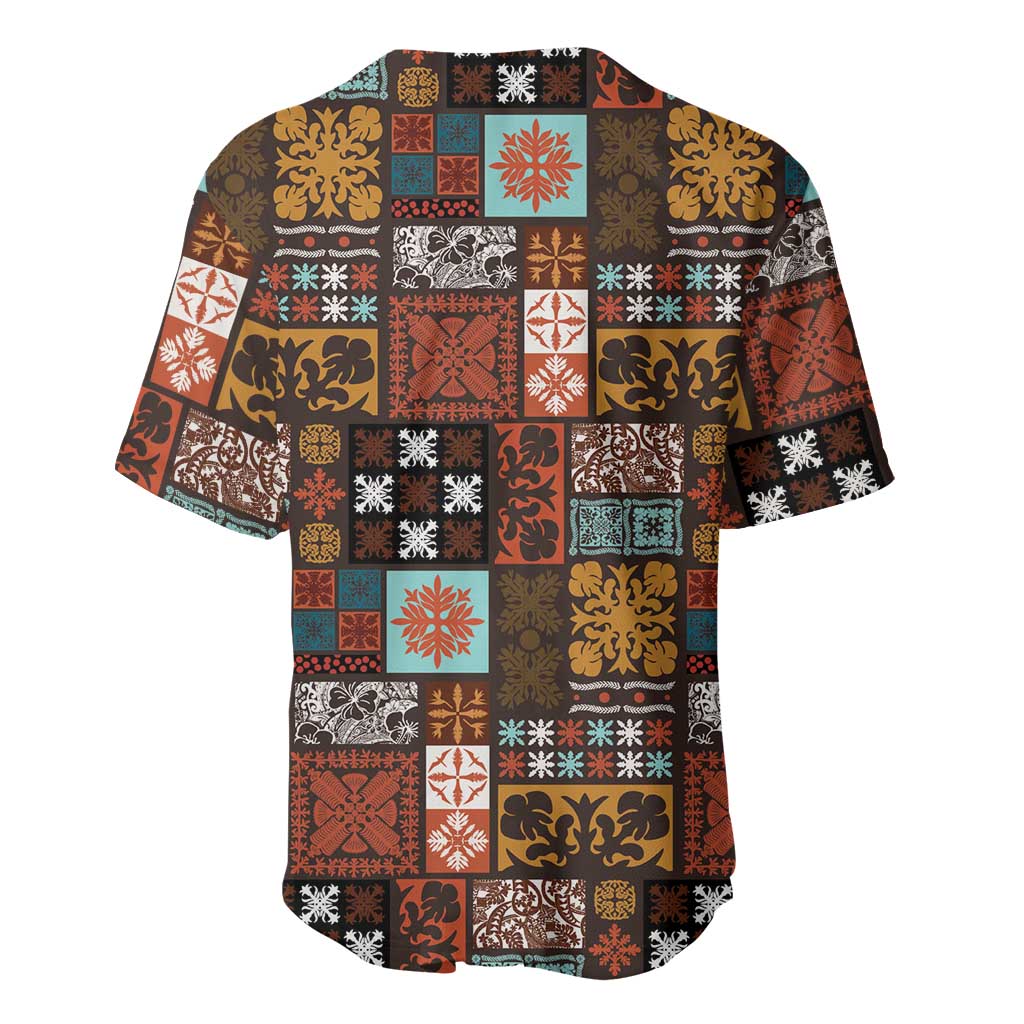 Vintage Hawaiian Quilting Patterns Baseball Jersey Brown Style Tribal Fabric Patchwork - Polynesian Pride