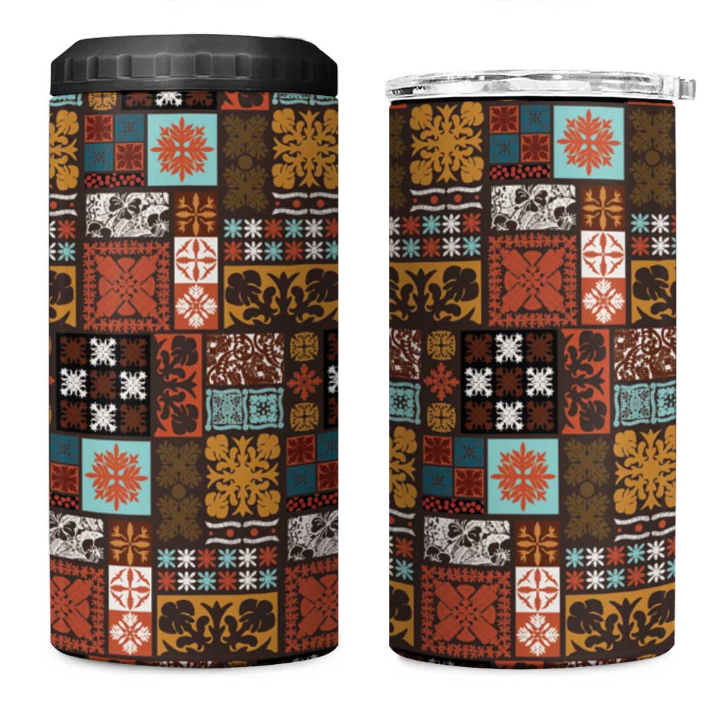 Vintage Hawaiian Quilting Patterns 4 in 1 Can Cooler Tumbler Brown Style Tribal Fabric Patchwork - Polynesian Pride