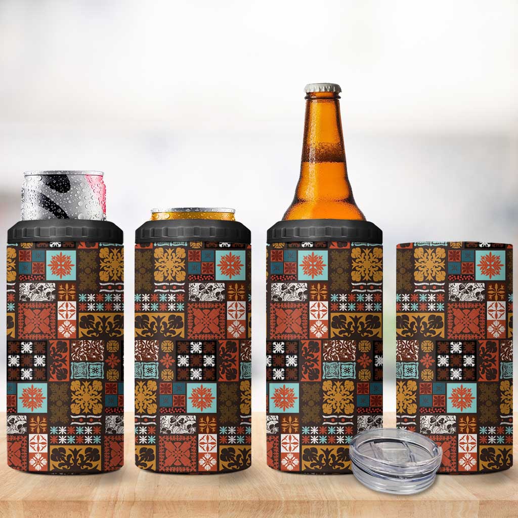 Vintage Hawaiian Quilting Patterns 4 in 1 Can Cooler Tumbler Brown Style Tribal Fabric Patchwork - Polynesian Pride