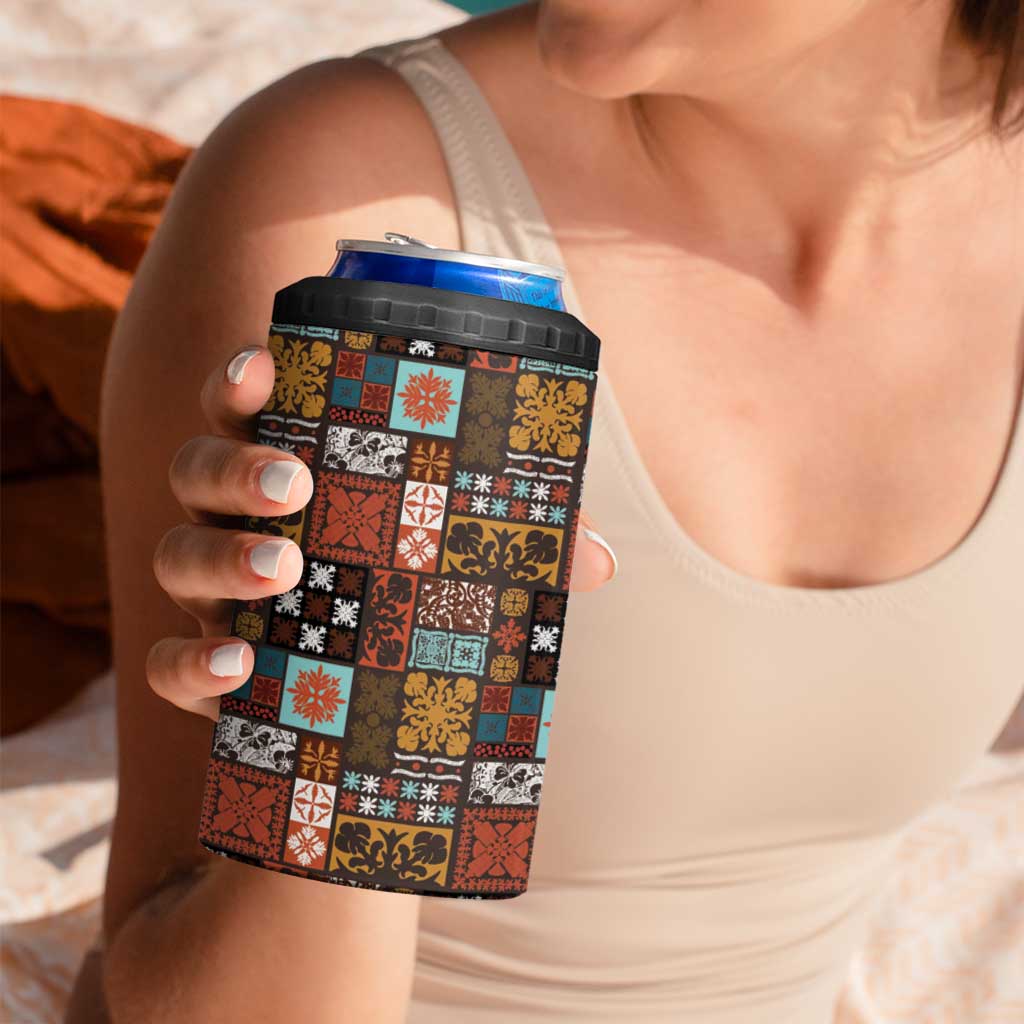 Vintage Hawaiian Quilting Patterns 4 in 1 Can Cooler Tumbler Brown Style Tribal Fabric Patchwork - Polynesian Pride