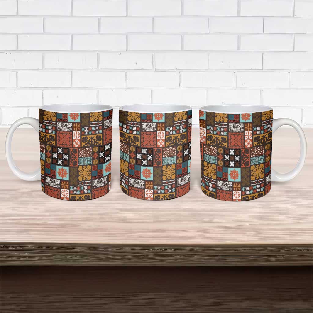 Vintage Hawaiian Quilting Patterns Ceramic Mug Brown Style Tribal Fabric Patchwork - Polynesian Pride