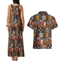 Vintage Hawaiian Quilting Patterns Couples Matching Tank Maxi Dress and Hawaiian Shirt Brown Style Tribal Fabric Patchwork - Polynesian Pride