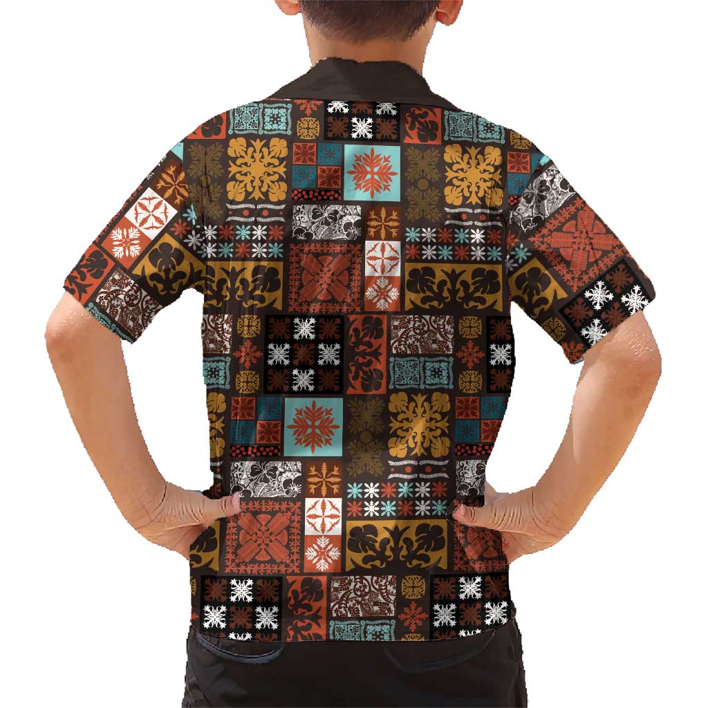 Vintage Hawaiian Quilting Patterns Family Matching Puletasi and Hawaiian Shirt Brown Style Tribal Fabric Patchwork - Polynesian Pride
