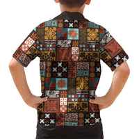 Vintage Hawaiian Quilting Patterns Family Matching Short Sleeve Bodycon Dress and Hawaiian Shirt Brown Style Tribal Fabric Patchwork - Polynesian Pride