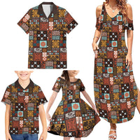 Vintage Hawaiian Quilting Patterns Family Matching Summer Maxi Dress and Hawaiian Shirt Brown Style Tribal Fabric Patchwork - Polynesian Pride