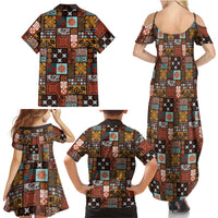 Vintage Hawaiian Quilting Patterns Family Matching Summer Maxi Dress and Hawaiian Shirt Brown Style Tribal Fabric Patchwork - Polynesian Pride