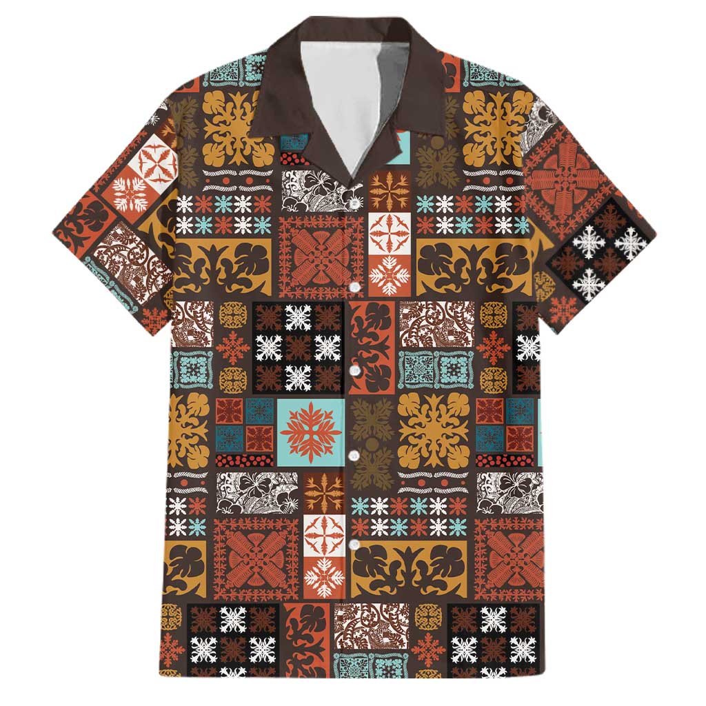 Vintage Hawaiian Quilting Patterns Family Matching Tank Maxi Dress and Hawaiian Shirt Brown Style Tribal Fabric Patchwork - Polynesian Pride