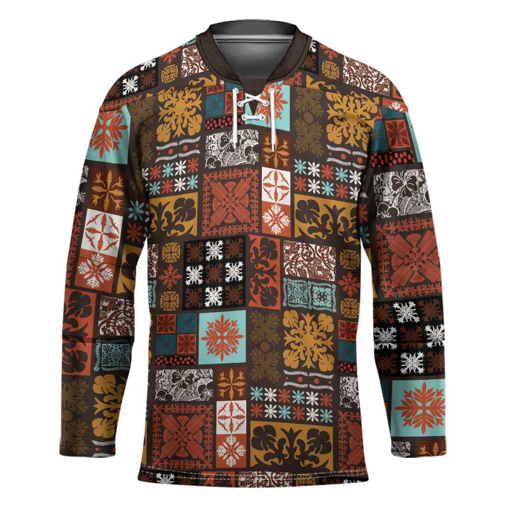 Vintage Hawaiian Quilting Patterns Hockey Jersey Brown Style Tribal Fabric Patchwork - Polynesian Pride