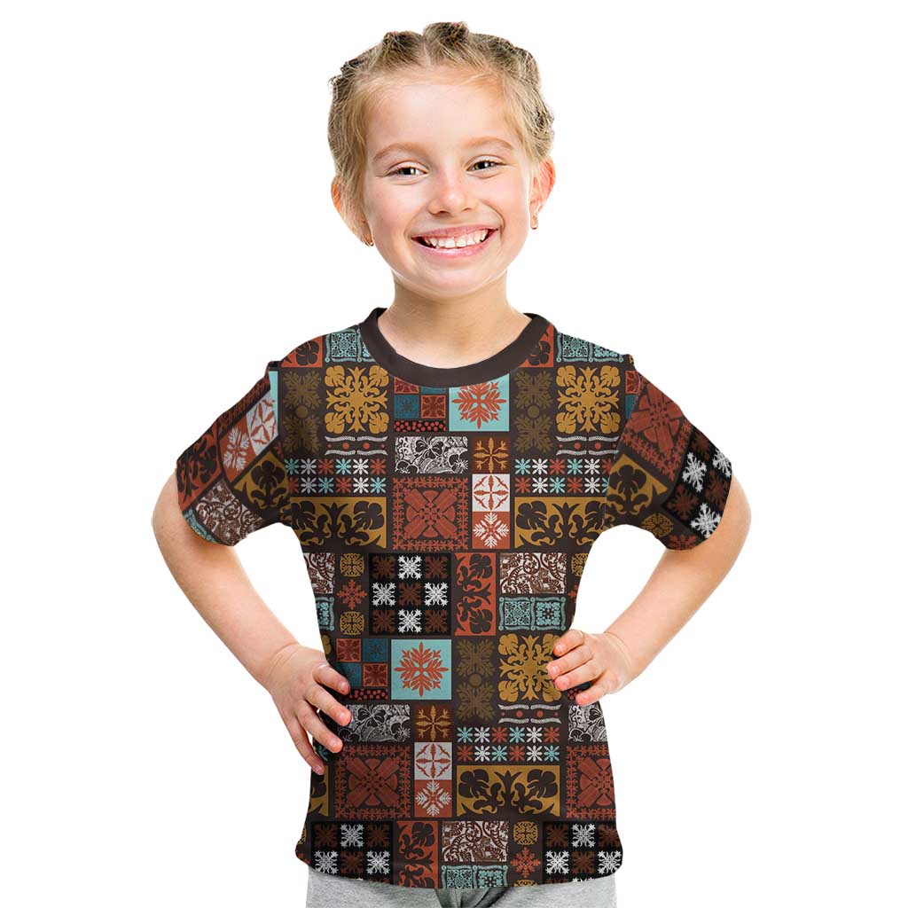 Vintage Hawaiian Quilting Patterns Kid T Shirt Brown Style Tribal Fabric Patchwork - Polynesian Pride