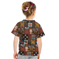 Vintage Hawaiian Quilting Patterns Kid T Shirt Brown Style Tribal Fabric Patchwork - Polynesian Pride