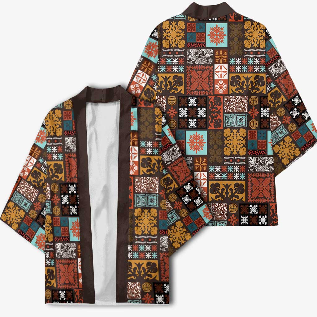 Vintage Hawaiian Quilting Patterns Kimono Brown Style Tribal Fabric Patchwork - Polynesian Pride