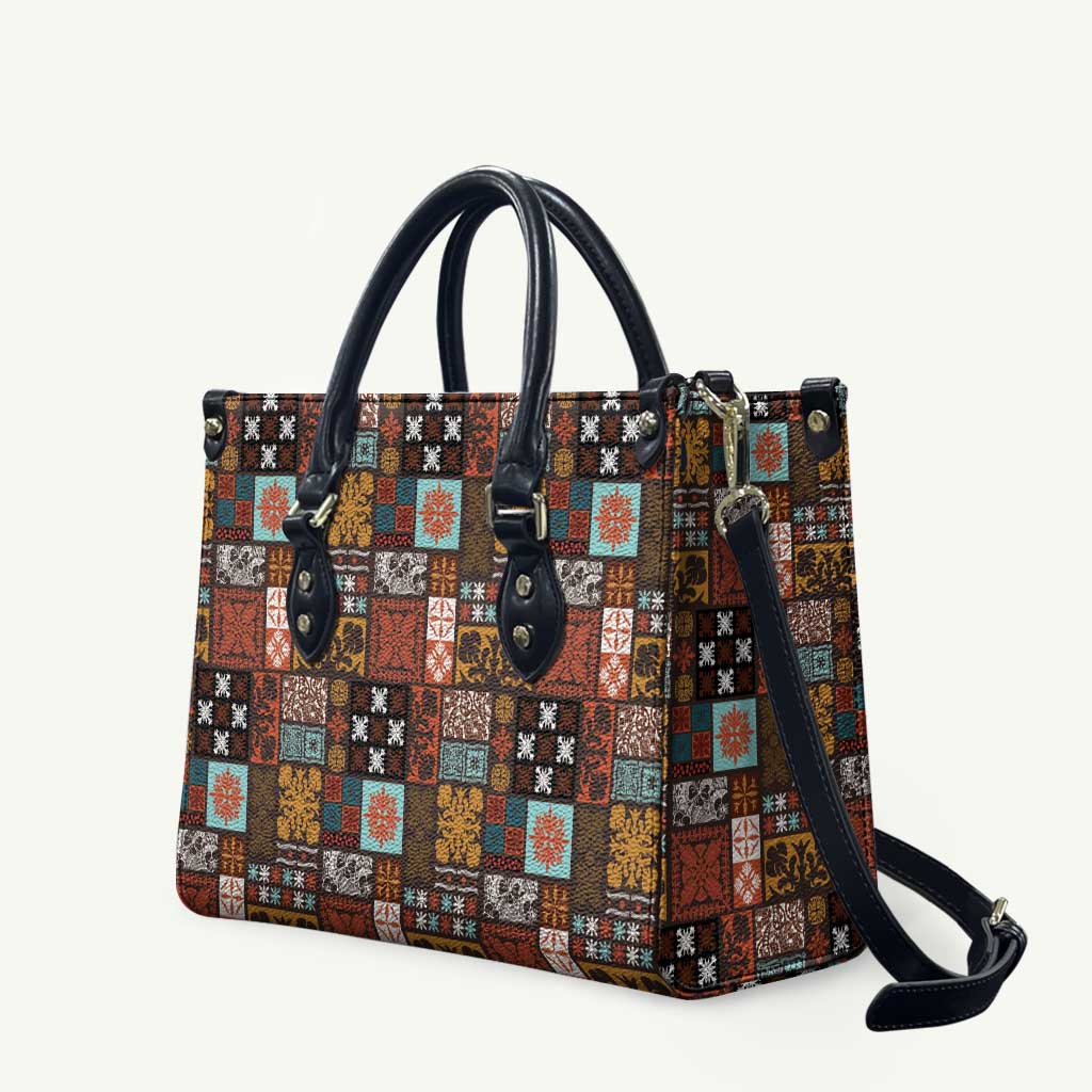 Vintage Hawaiian Quilting Patterns Leather Bag Brown Style Tribal Fabric Patchwork - Polynesian Pride