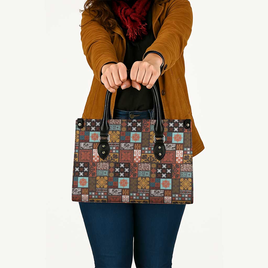 Vintage Hawaiian Quilting Patterns Leather Bag Brown Style Tribal Fabric Patchwork - Polynesian Pride