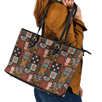 Vintage Hawaiian Quilting Patterns Leather Tote Bag Brown Style Tribal Fabric Patchwork - Polynesian Pride