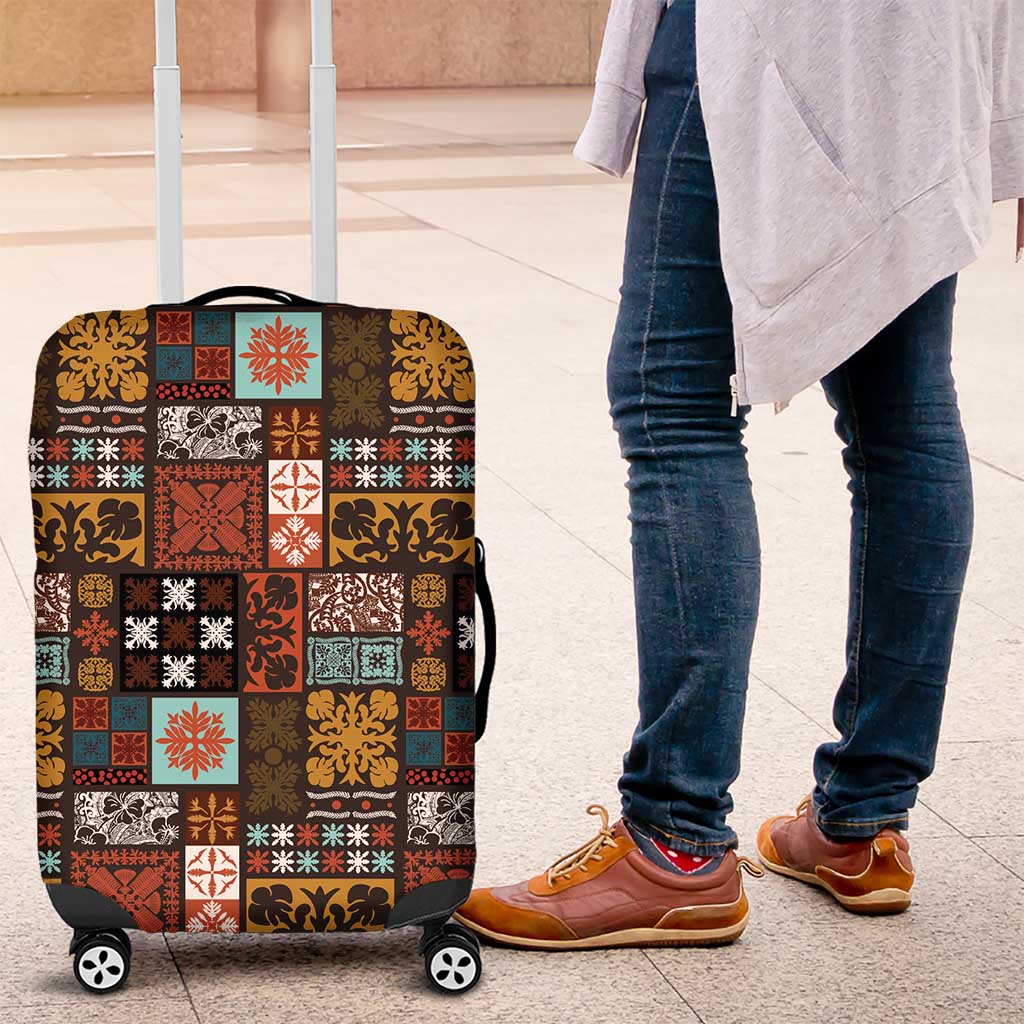 Vintage Hawaiian Quilting Patterns Luggage Cover Brown Style Tribal Fabric Patchwork - Polynesian Pride