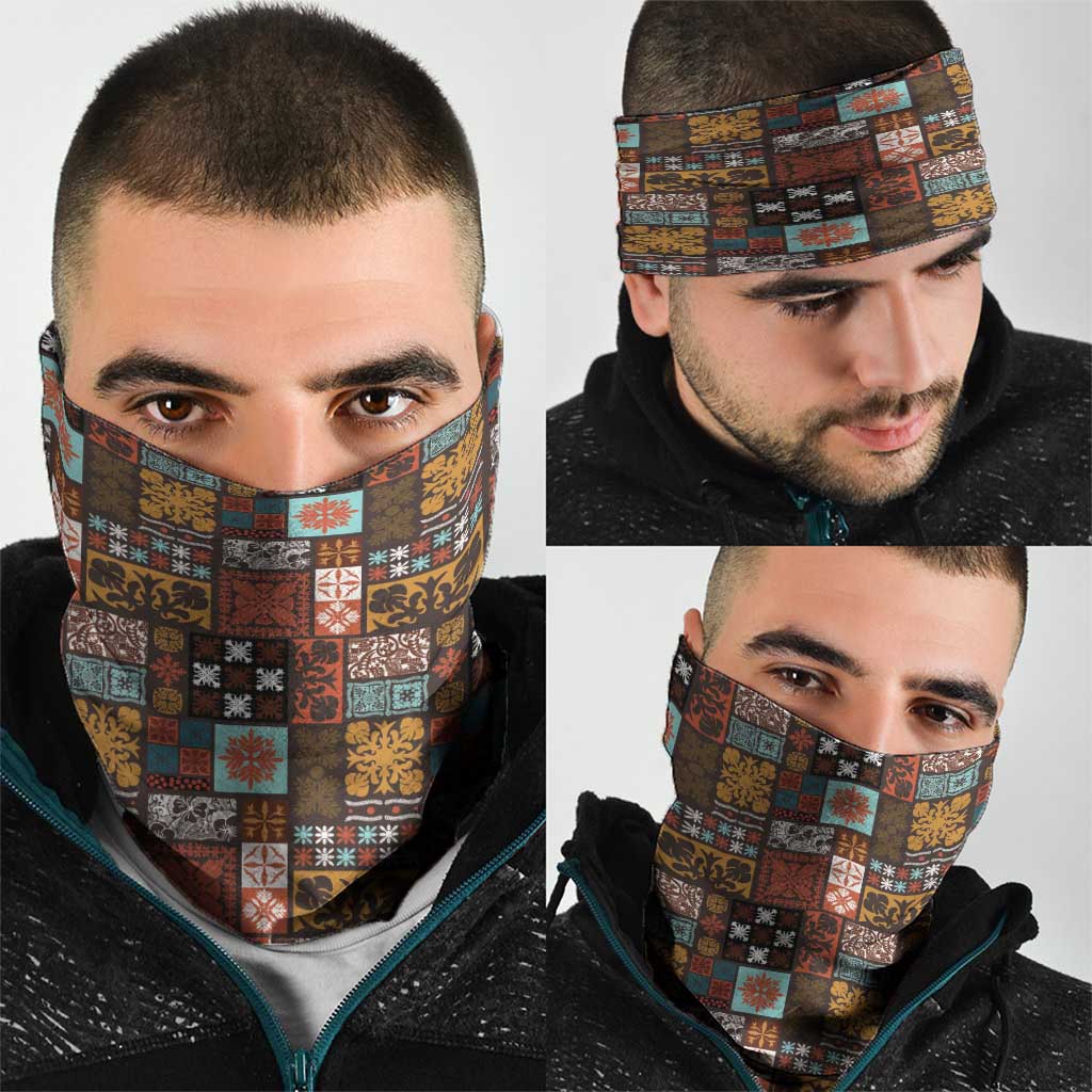 Vintage Hawaiian Quilting Patterns Neck Gaiter Brown Style Tribal Fabric Patchwork - Polynesian Pride