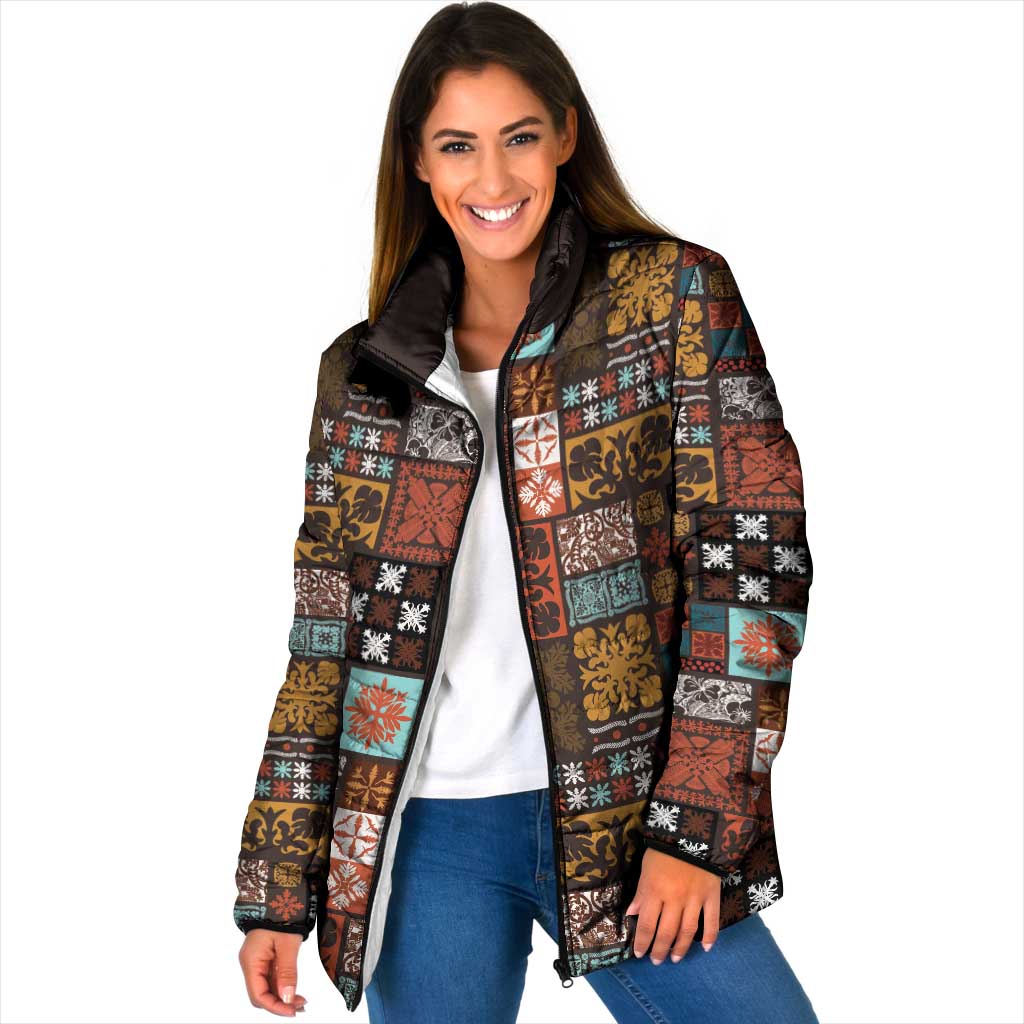 Vintage Hawaiian Quilting Patterns Padded Jacket Brown Style Tribal Fabric Patchwork - Polynesian Pride